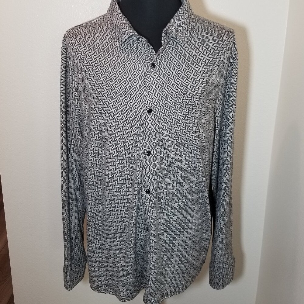 English Laundry Mens XXL Black White Diamond Long Sleeve Button Up Shirt NWT